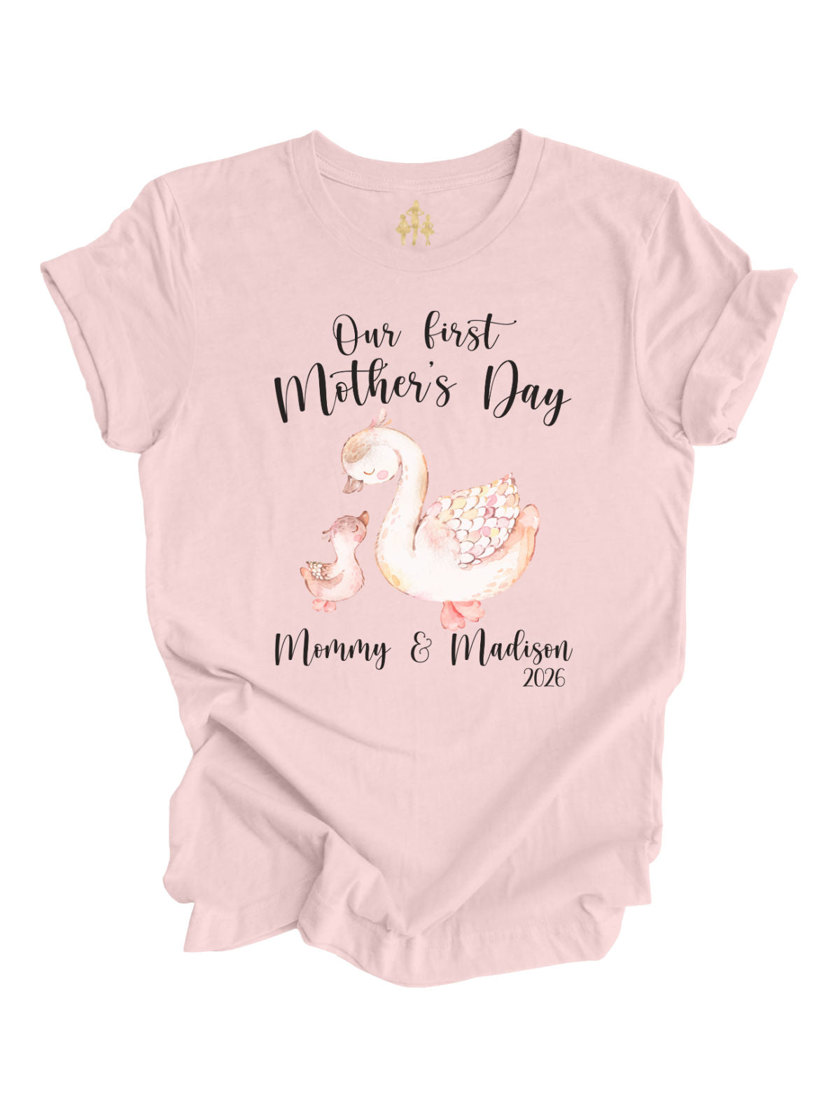 first mothers day matching outfit mom and baby personalized mommy and me set pink swan shirt