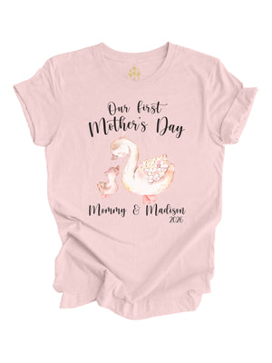 Women's Pink First Mother's Day Personalized Shirt