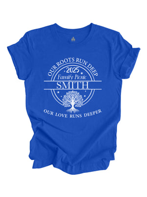 Our Roots Run Deep 2025 Family Picnic Personalized Shirt in Blue