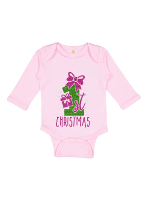 Long sleeve soft pink infant first Christmas holiday bodysuit