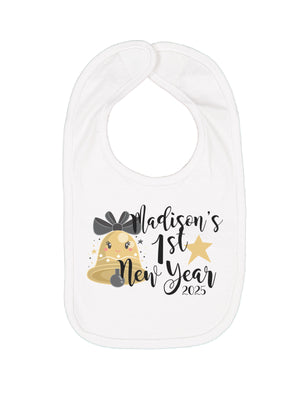 Personalized Baby Girl's First New Year White Bib