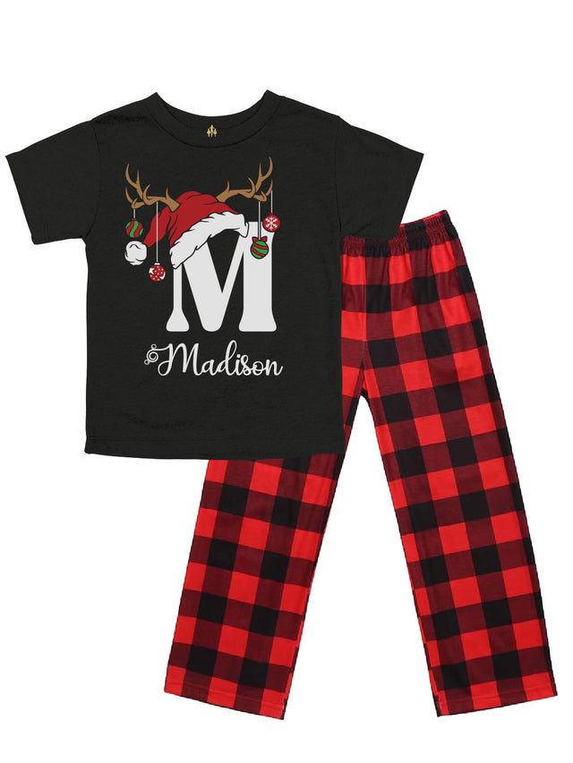 Personalized Kids Buffalo Plaid Red and Black Christmas Pajamas