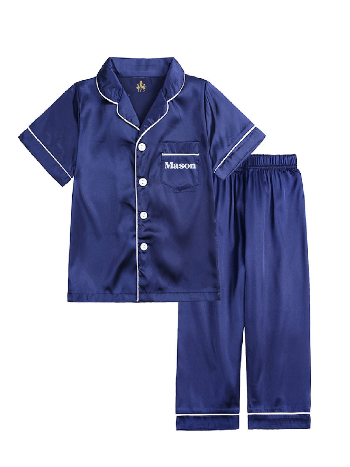 Blue Kids Personalized Satin Christmas Pajamas