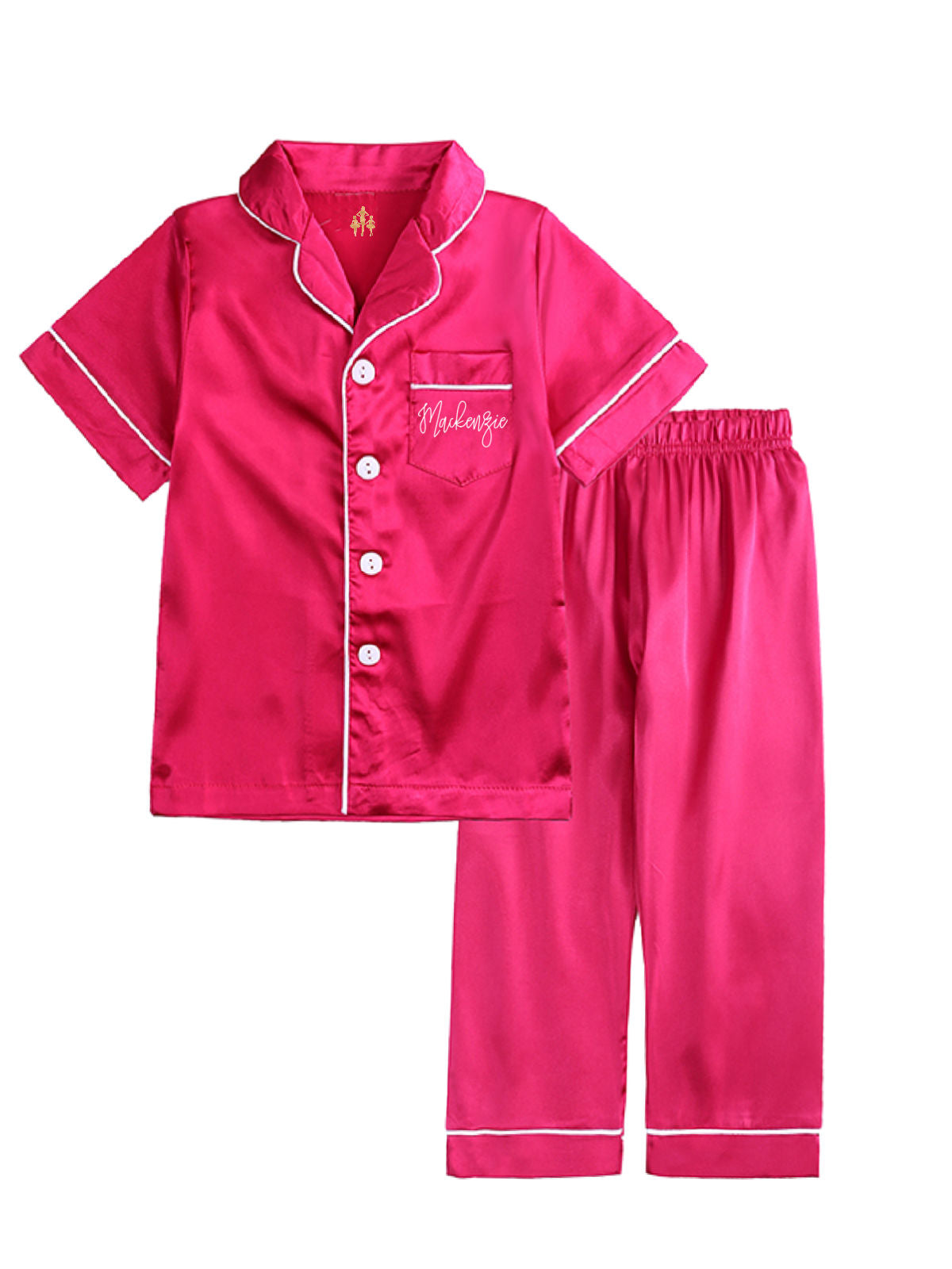 Kids Personalized Pink Satin Christmas Pajamas Set