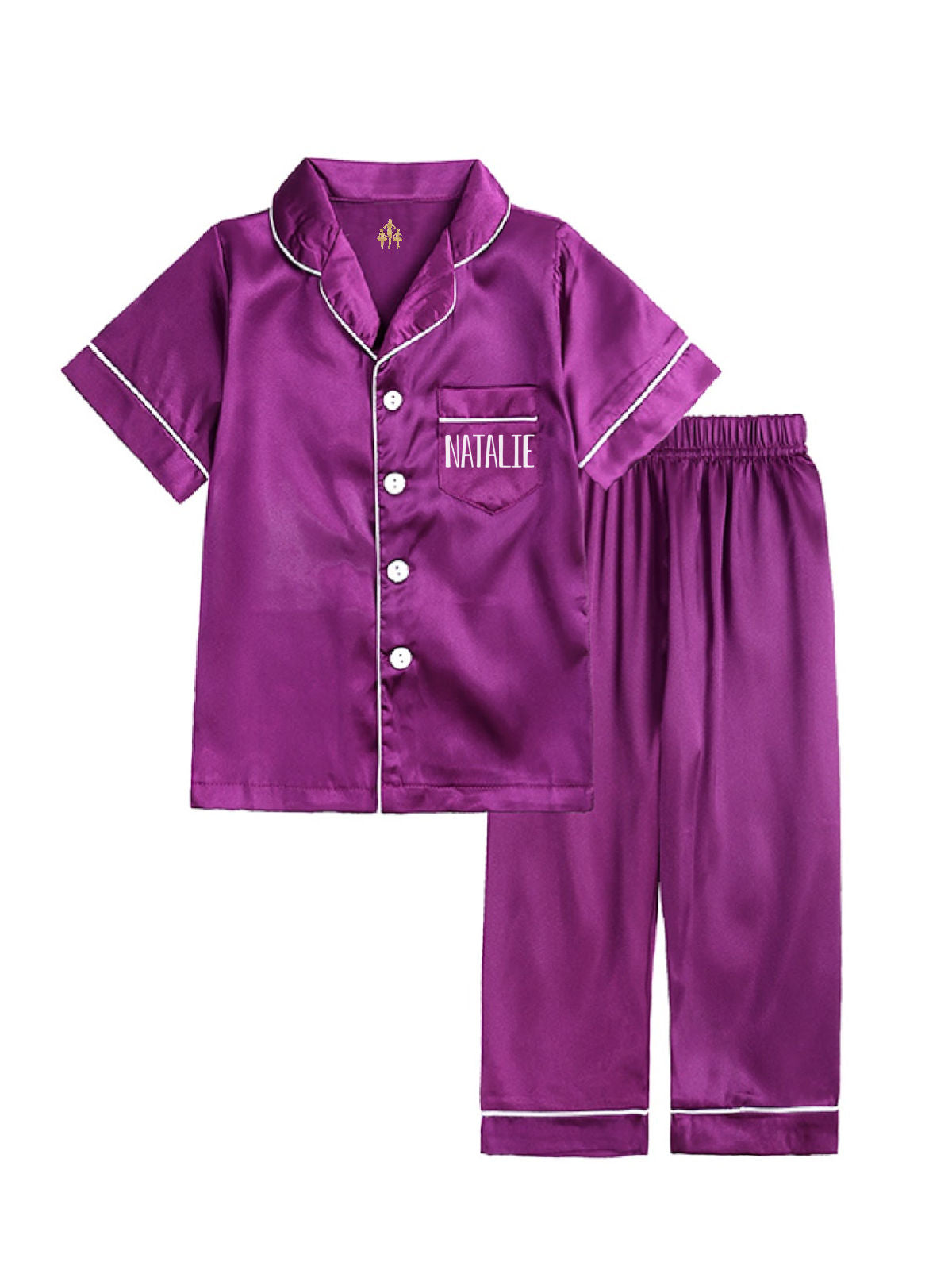 Kids Personalized Satin Christmas Pajamas Set