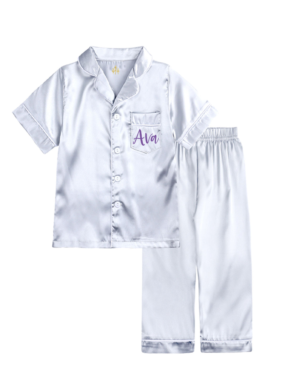 White Satin Kids Christmas Pajamas