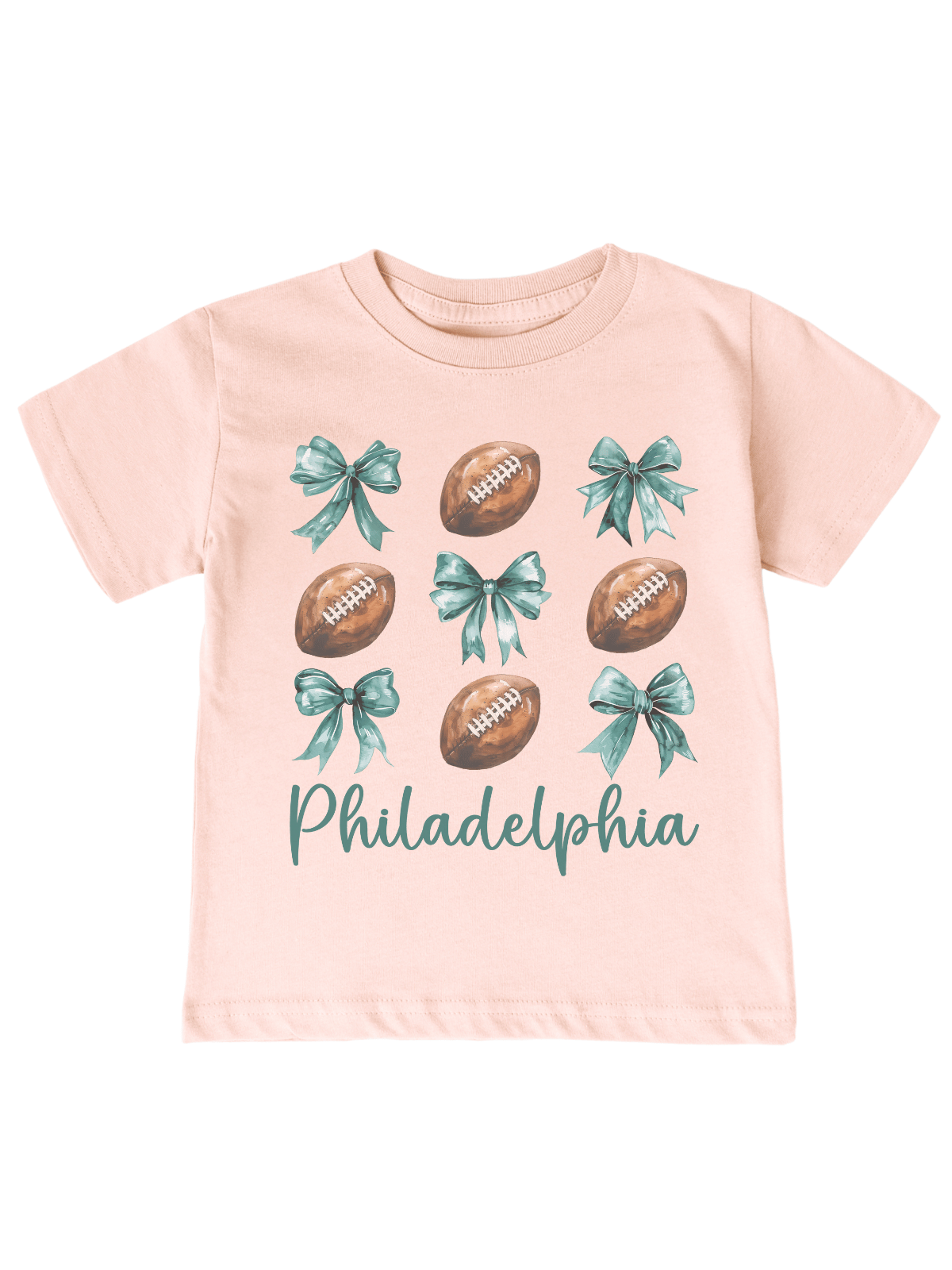 Philadelphia Football Coquette Bows Kids Blush Pink Tee