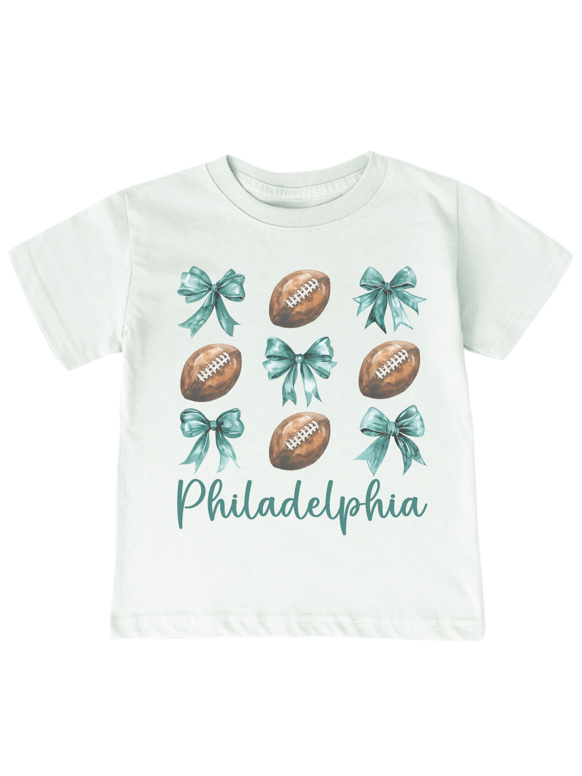 Philadelphia football coquette bows kids tee in melon green