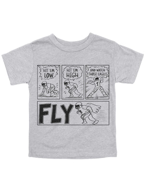 Kids heather gray Philly football comic strip shirt for young football fans