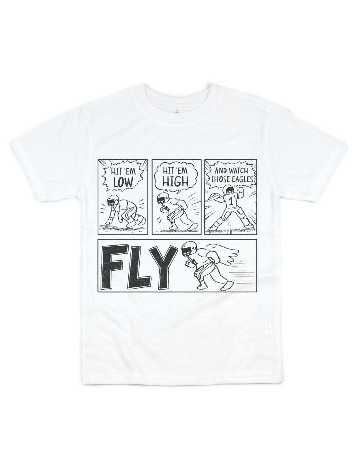Kids white Philly football comic strip tee featuring original football artwork