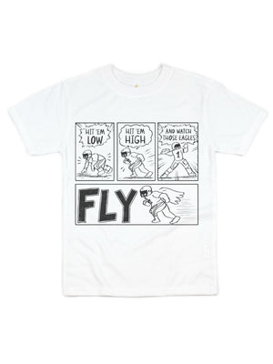 Kids white Philly football comic strip tee featuring original football artwork
