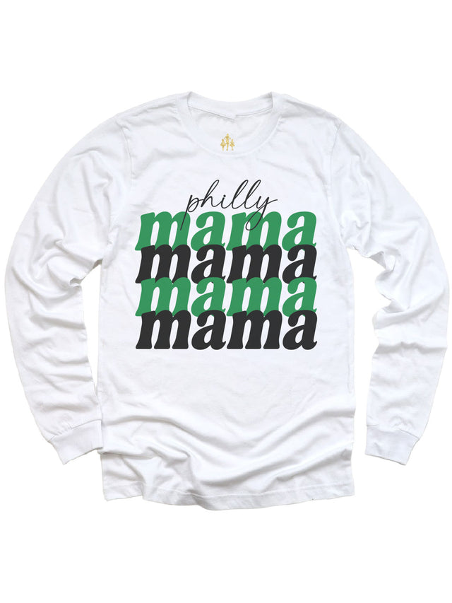 Philly Mama Green and Black Long Sleeve White Shirt