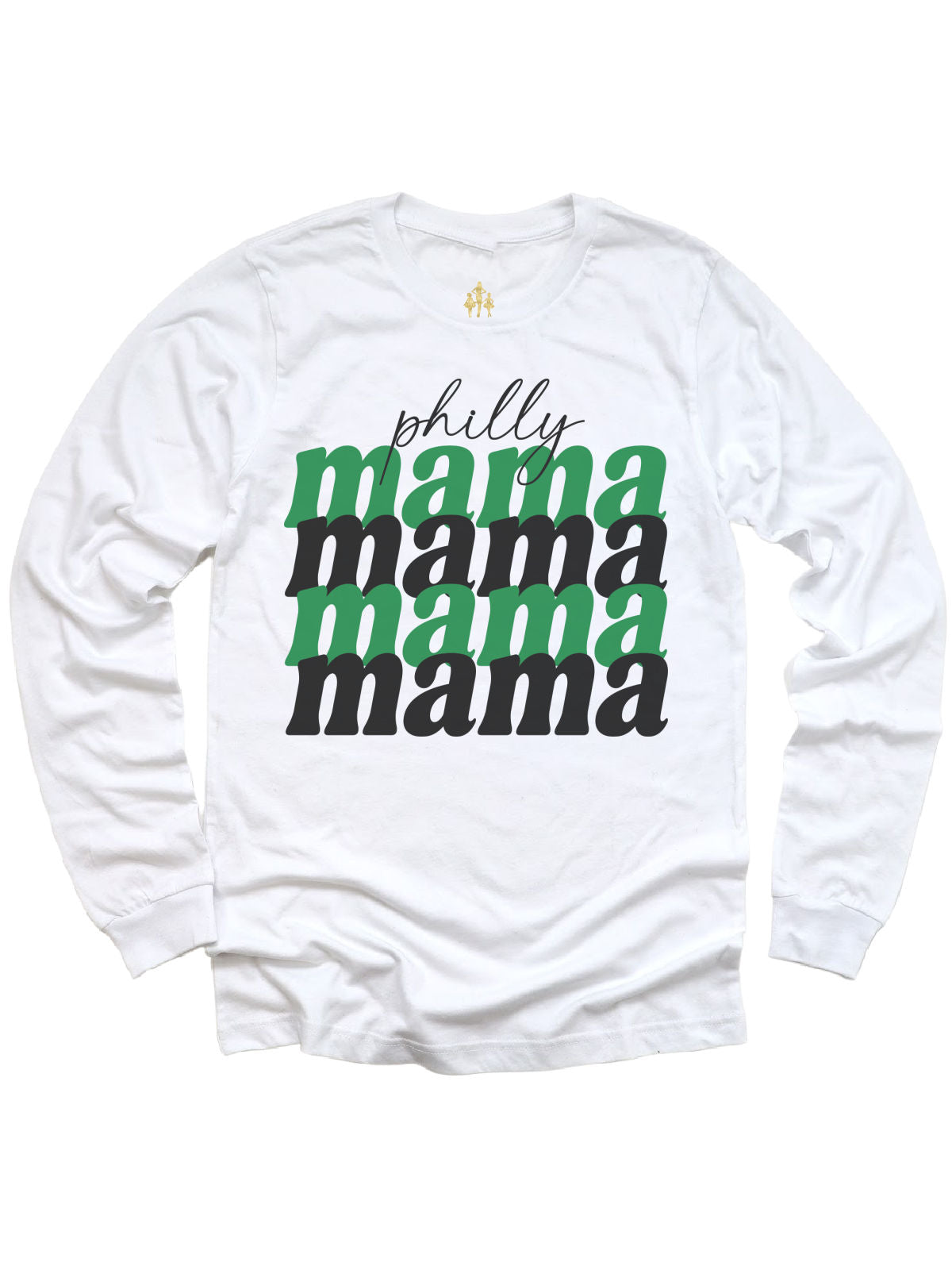 Philly Mama Green and Black Long Sleeve White Shirt