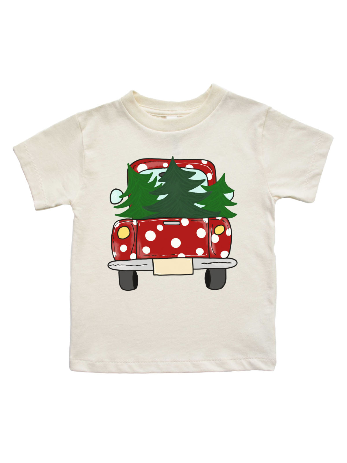 Long sleeve kids natural t-shirt polka dot Christmas tree truck