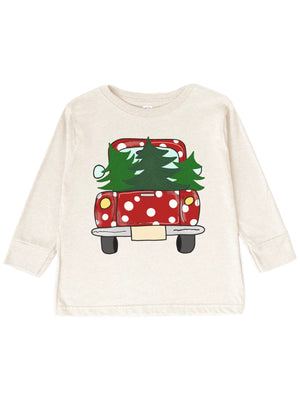 Long sleeve kids natural t-shirt polka dot Christmas tree truck