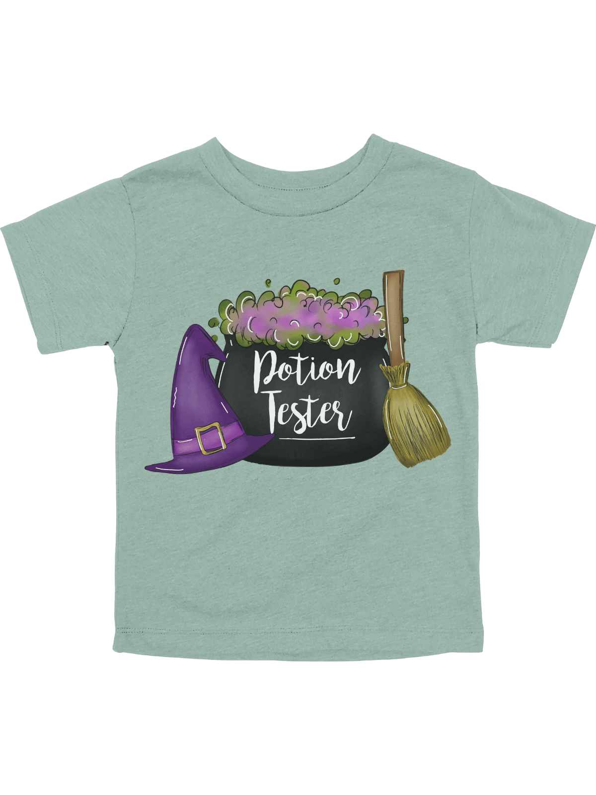 Dusty blue mommy and me Halloween shirts with Mama’s Potion and Potion Tester designs