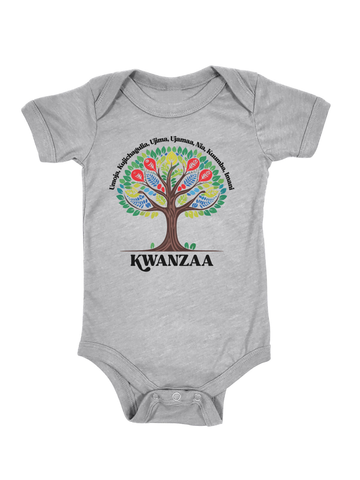 long sleeve white and gray stripes infant one piece with African tree Kwanzaa