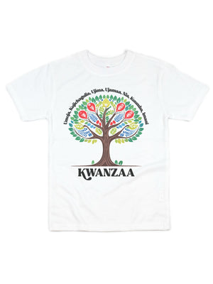 short sleeve white kids t shirt with african tree