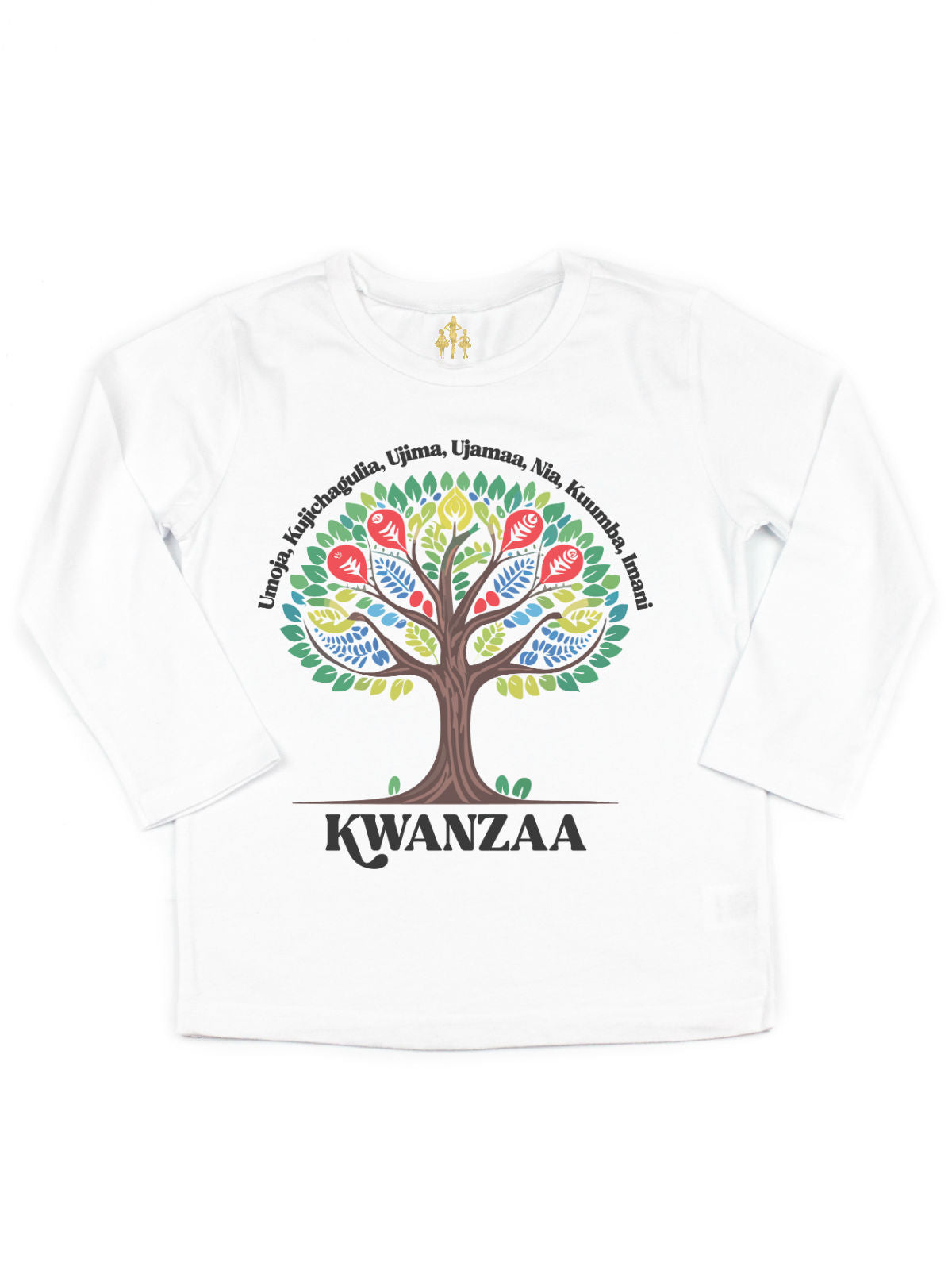 long sleeve kids white t shirt with african tree