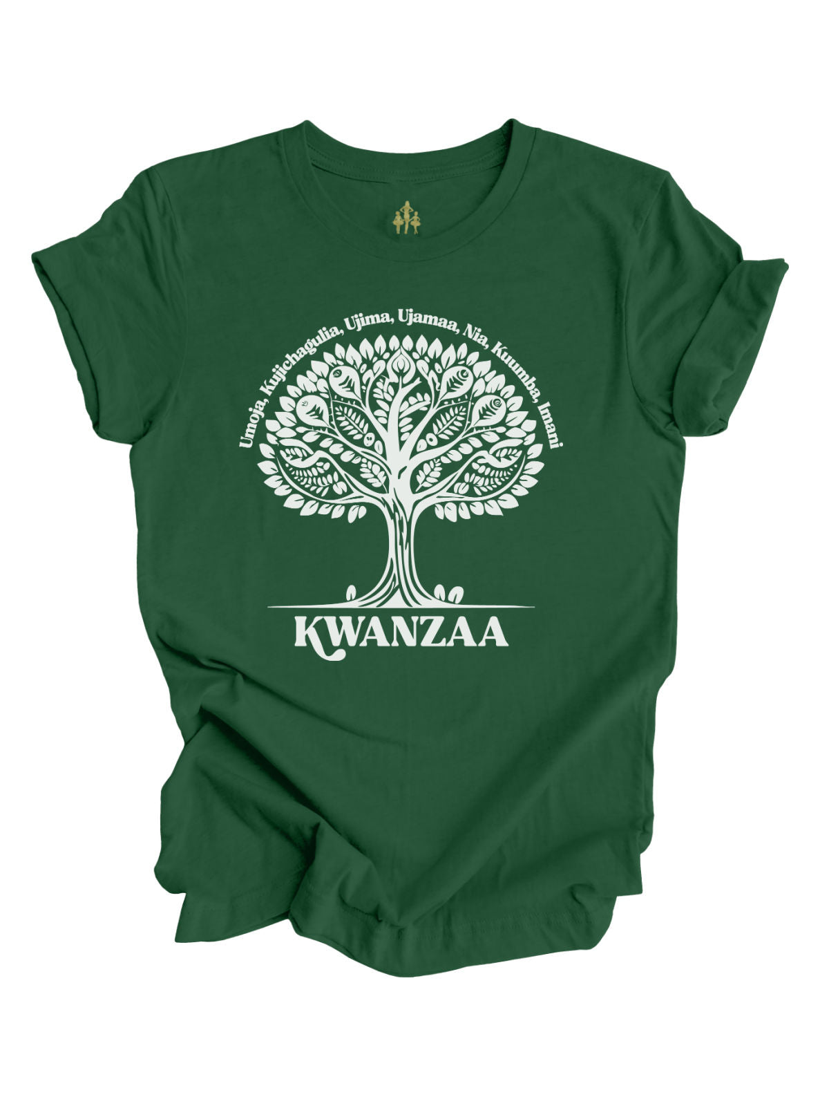 Yellow short sleeve adult t-shirt with white African Kwanzaa tree