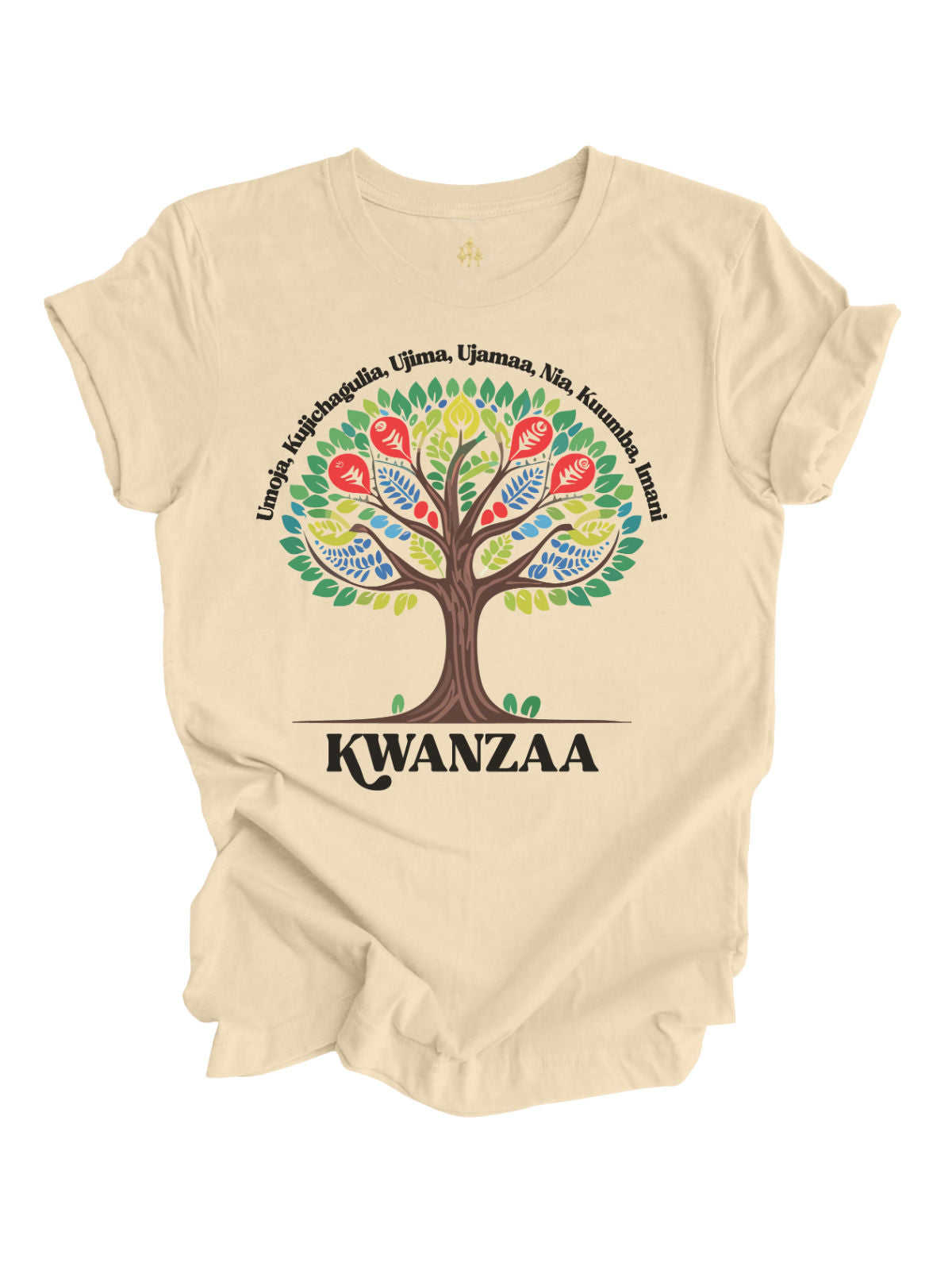 long sleeve heather gray adult t shirt with vibrant African Kwanzaa tree