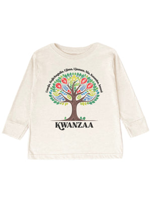 long sleeve natural kids t shirt with African tree Kwanzaa