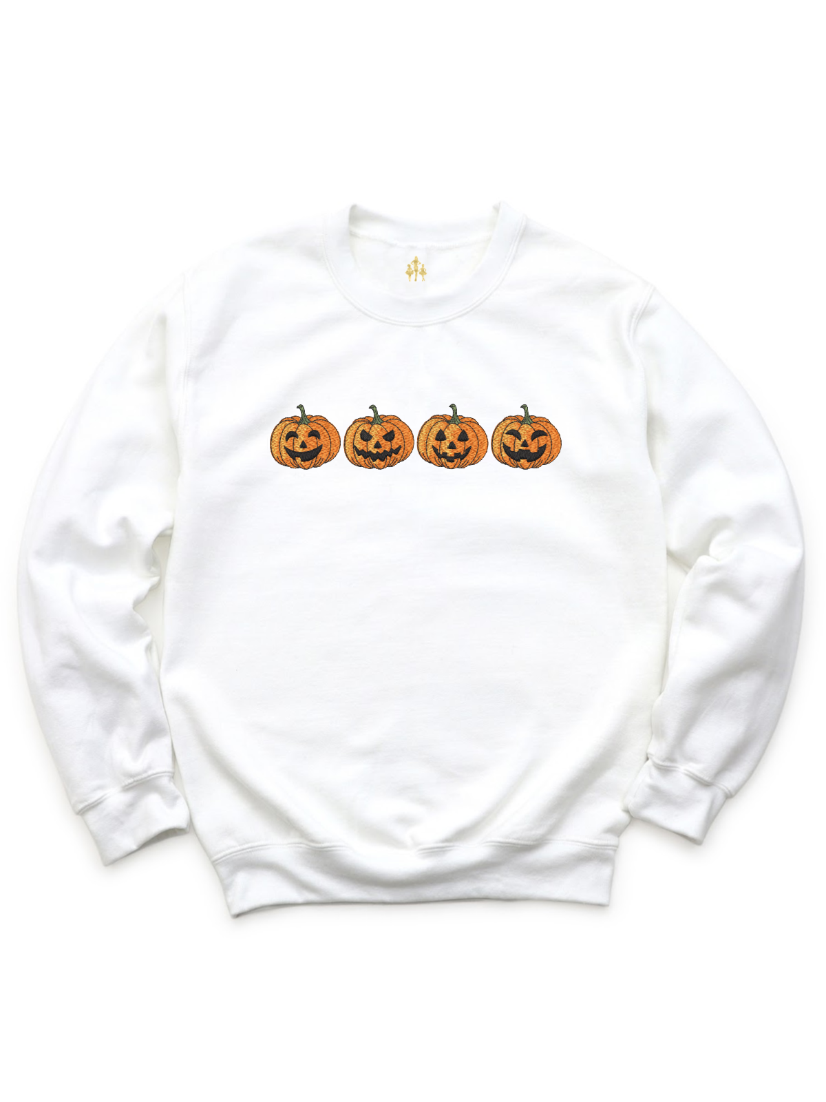 Funny Pumpkin Faces Adult Halloween Sweatshirt in White