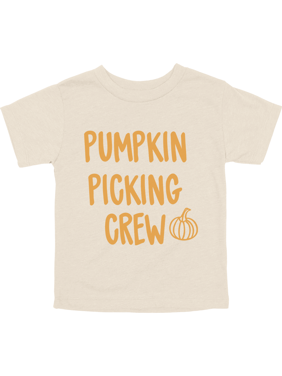 Pumpkin Picking Crew kids shirt in natural with orange pumpkin graphic – toddler and youth fall t-shirt by Mackenzie Madison of Philadelphia