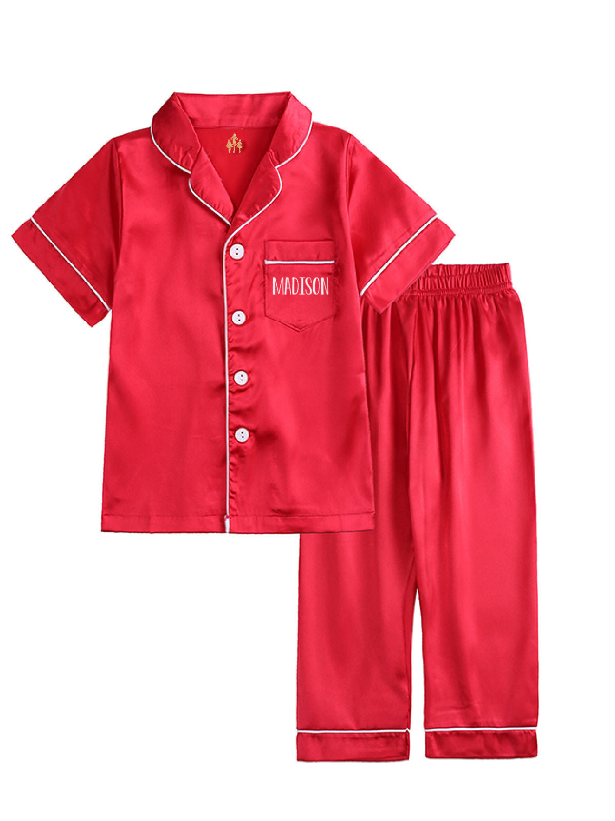 Red Kids Satin Christmas Pajamas