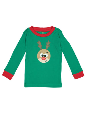 Green and red boys reindeer Christmas pajama top