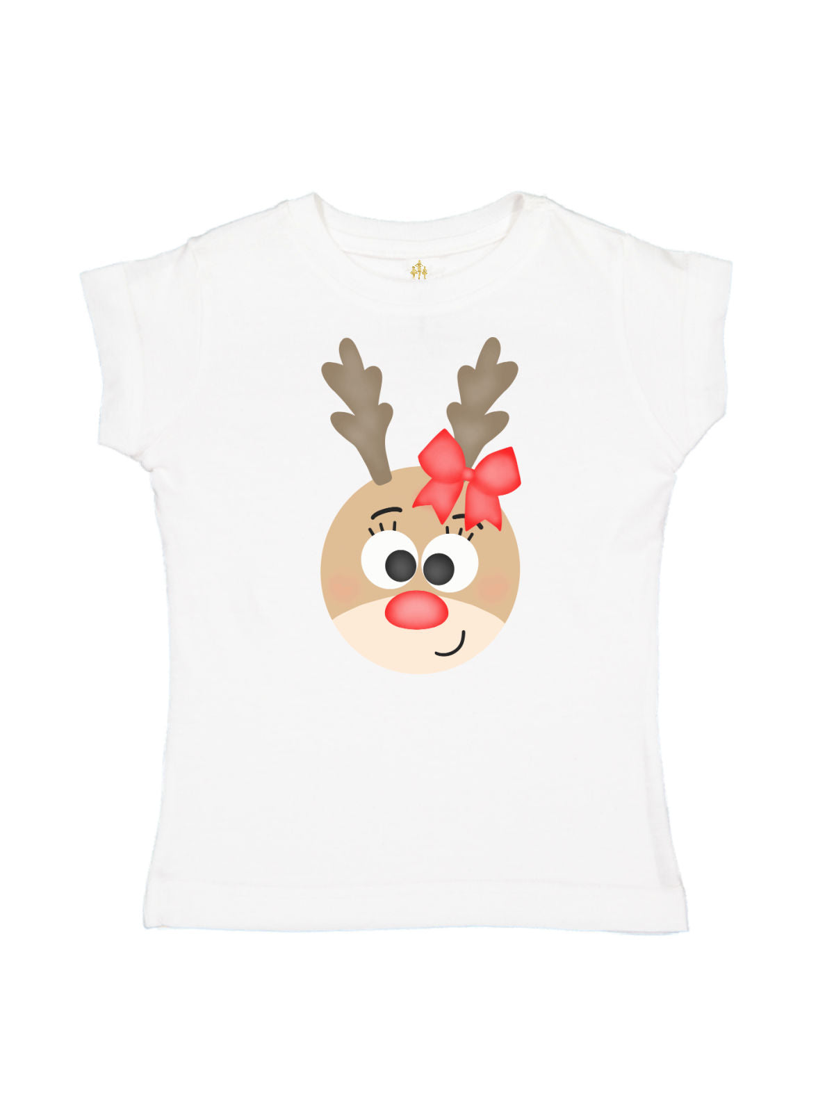 Short sleeve white girls t shirt with reindeer face