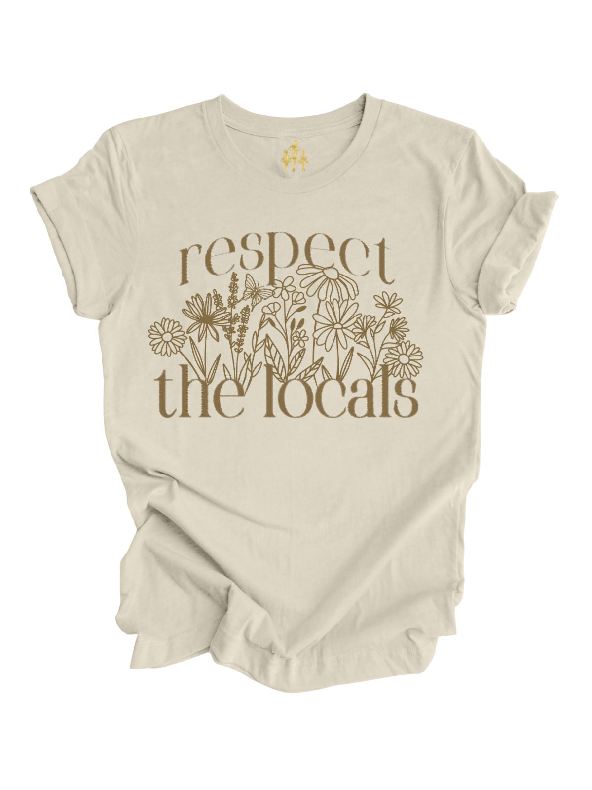 Respect the Locals Adult Natural Short Sleeve Shirt with Floral Design