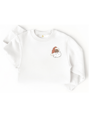 Kids White Unisex Long Sleeve Sweatshirt Featuring Retro Black Santa Design