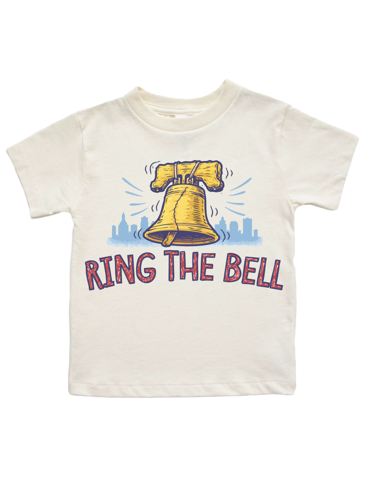 Ring the Bell kids shirt with Liberty Bell Philly baseball design
