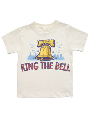 Ring the Bell kids shirt with Liberty Bell Philly baseball design