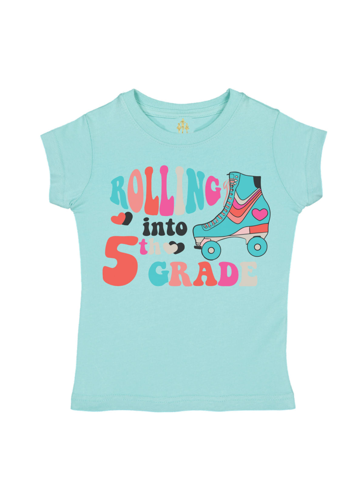 Black girls back to school shirt with colorful “Rolling into 2nd Grade” text and retro roller skate design