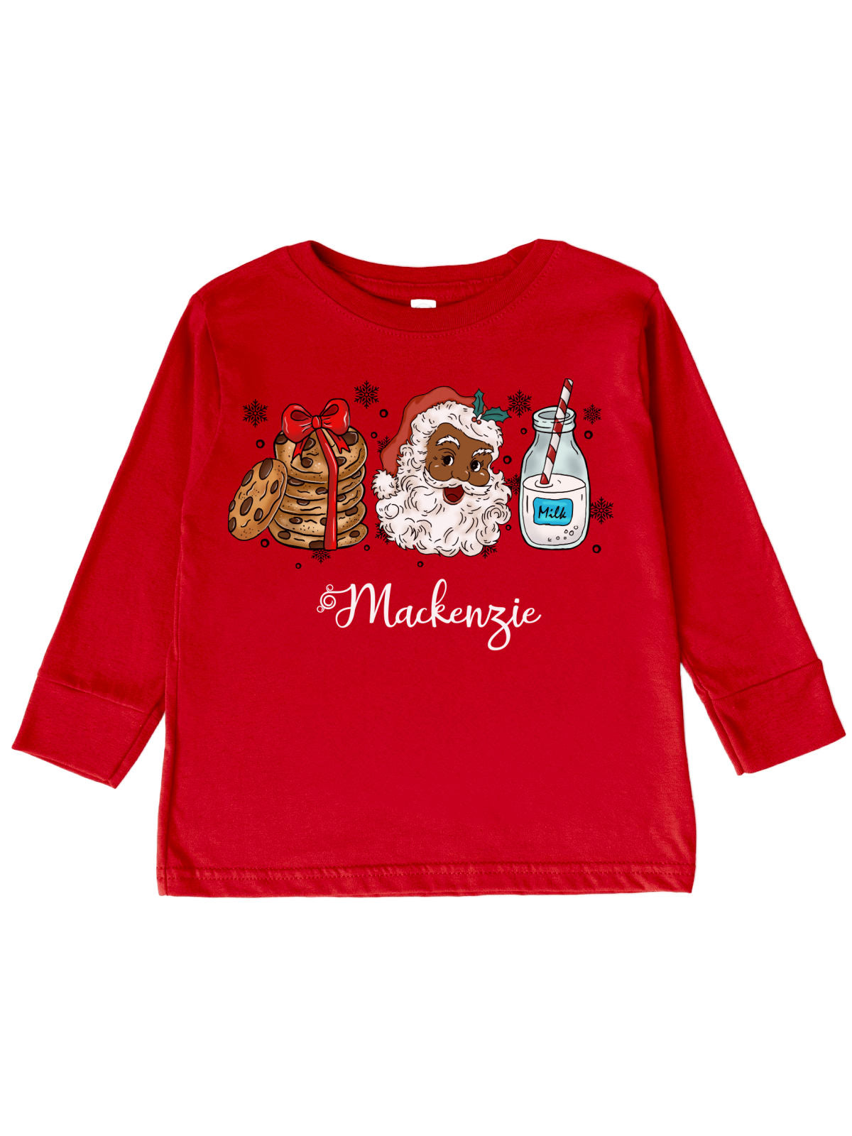 Black Santa Cookies and Milk Kids Christmas Long Sleeve Shirt in Red