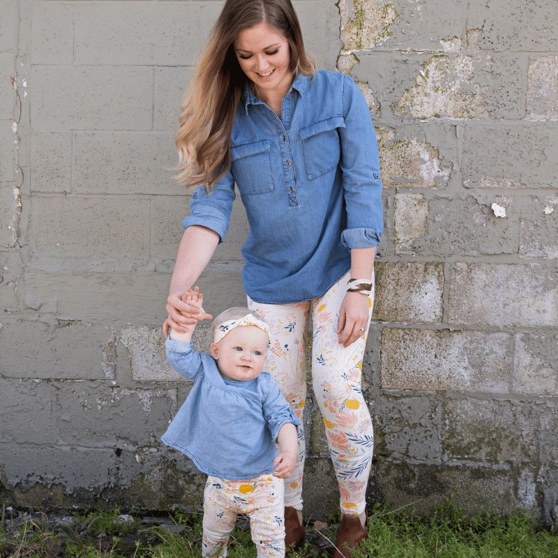 Mom and daughter in matching outfits