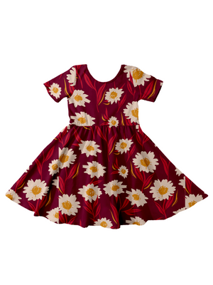 Short Sleeve Girls Fall Dress with Daisies