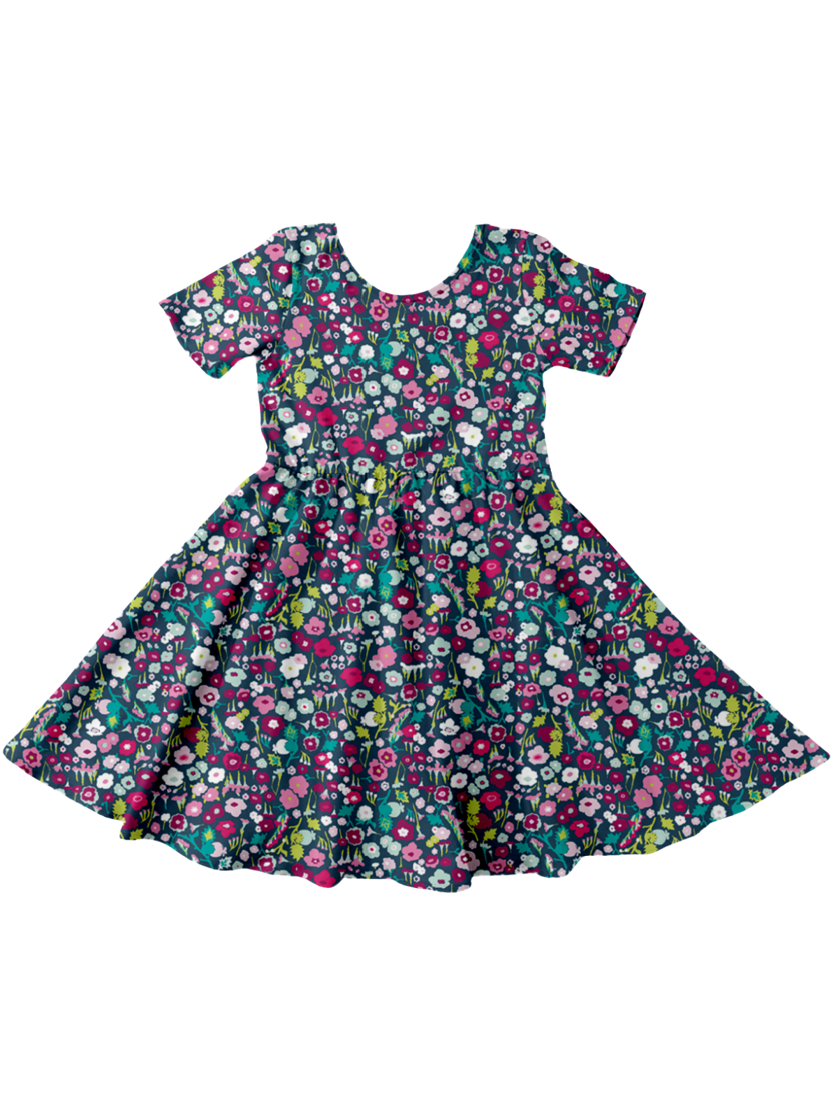 Short Sleeve Girls Twirl Dress in a Floral Print