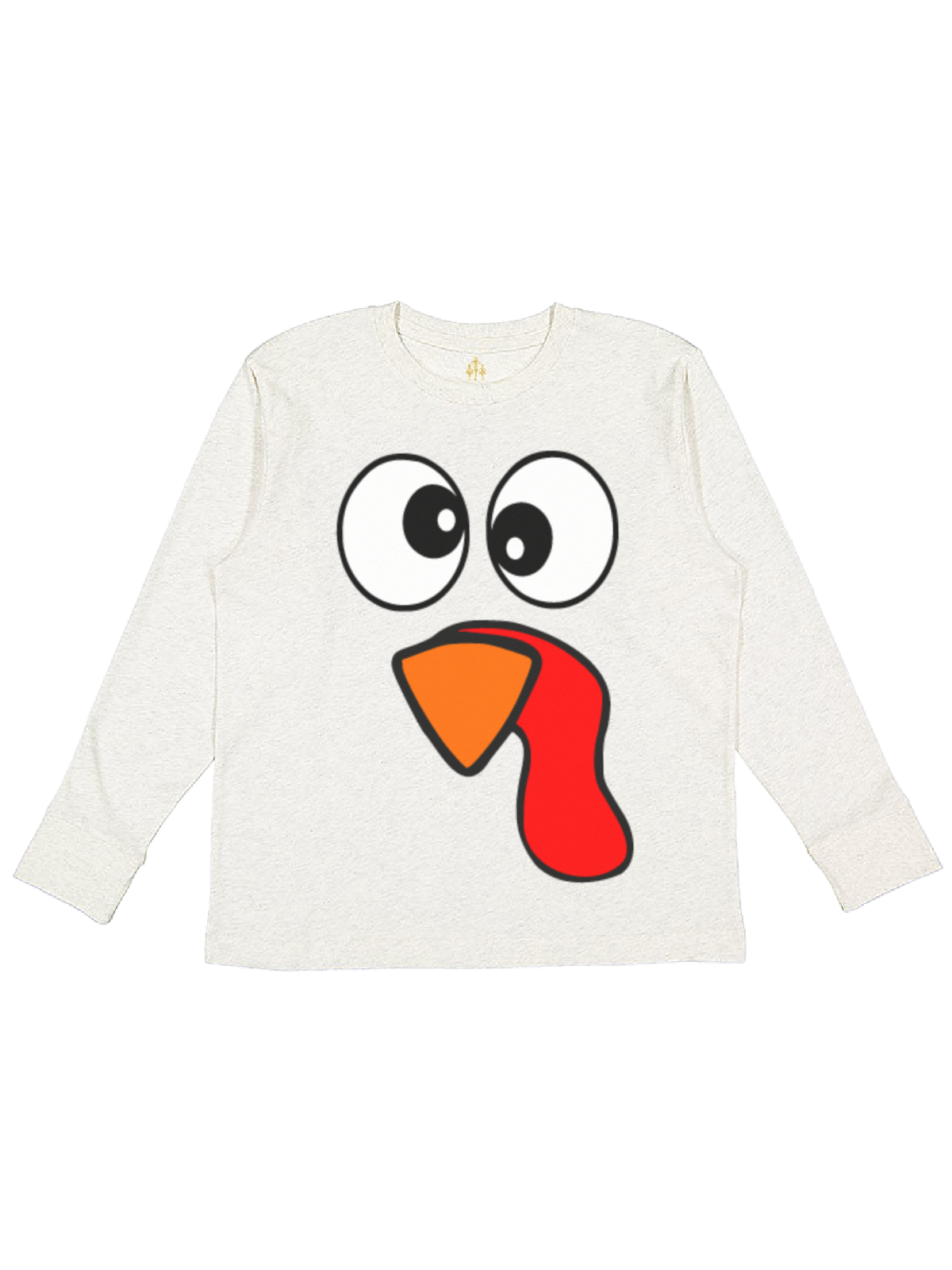 Silly Turkey Face Kids Long Sleeve Thanksgiving Shirt in Natural