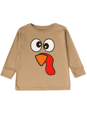 Silly Turkey Face on Light Brown Long Sleeve Kids Shirt