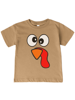 Short Sleeve Brown Kids Shirt with Silly Turkey Face