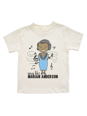 Natural short sleeve kids t shirt featuring Marian Anderson, music notes