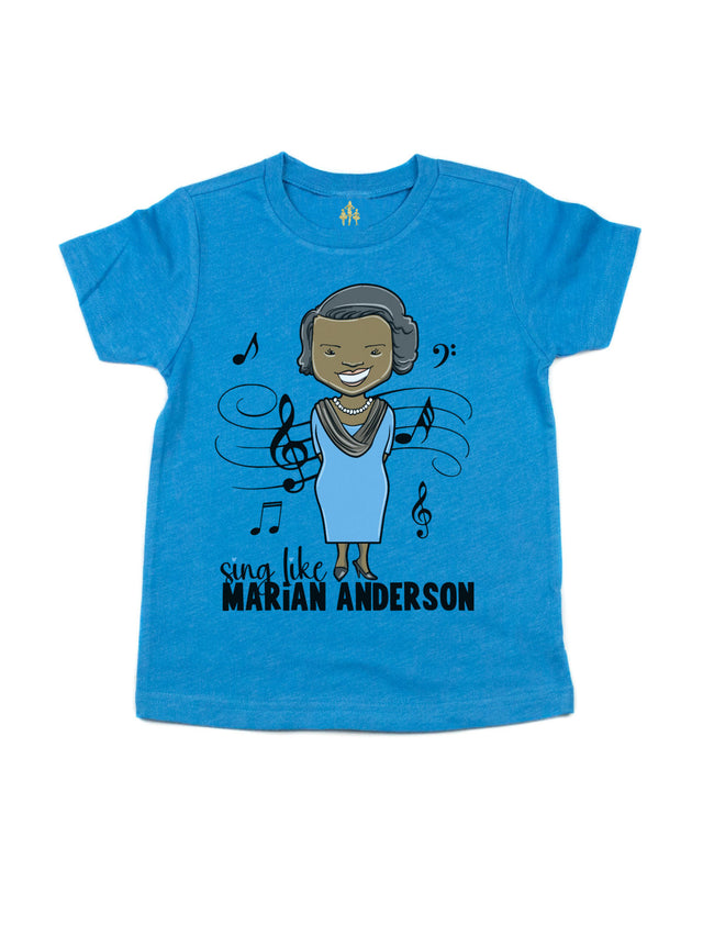 Blue short sleeve kids t shirt sing like Marian Anderson