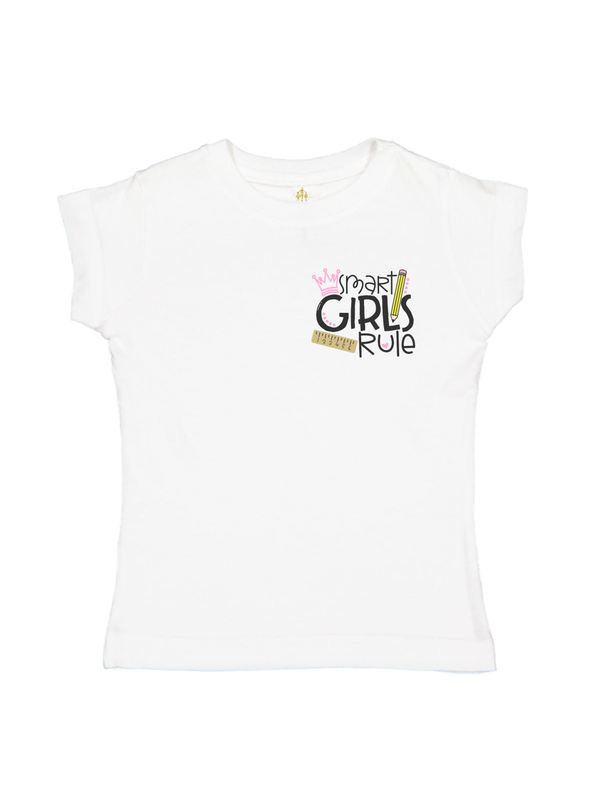White girls shirt with “Smart Girls Rule” text, pencil, ruler, and crown – back to school shirt by MM of Philly