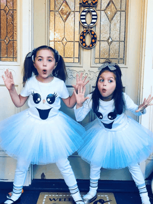 Two Girls in Smiling Ghost Tutu Outfit