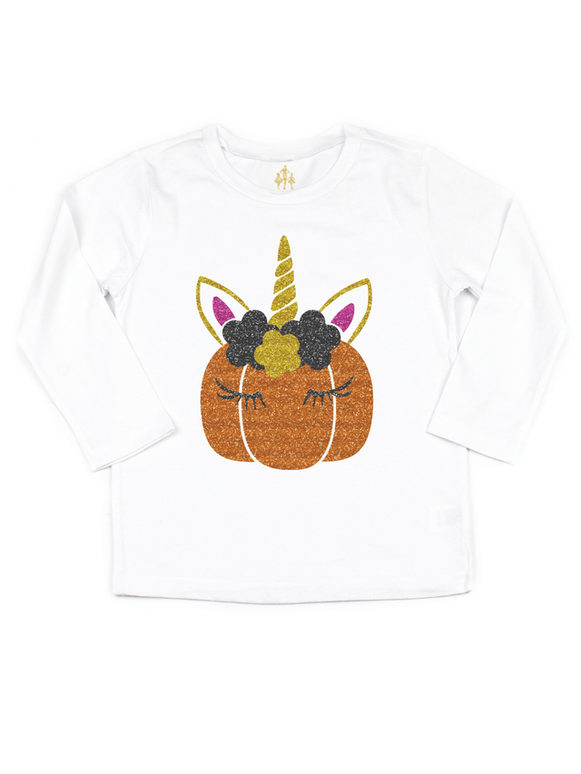 Personalized long sleeve Sparkle Unicorn Pumpkin Unicorn Shirt with glitter details