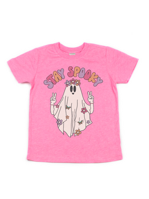 Stay Spooky Girls Halloween Shirt in Pink