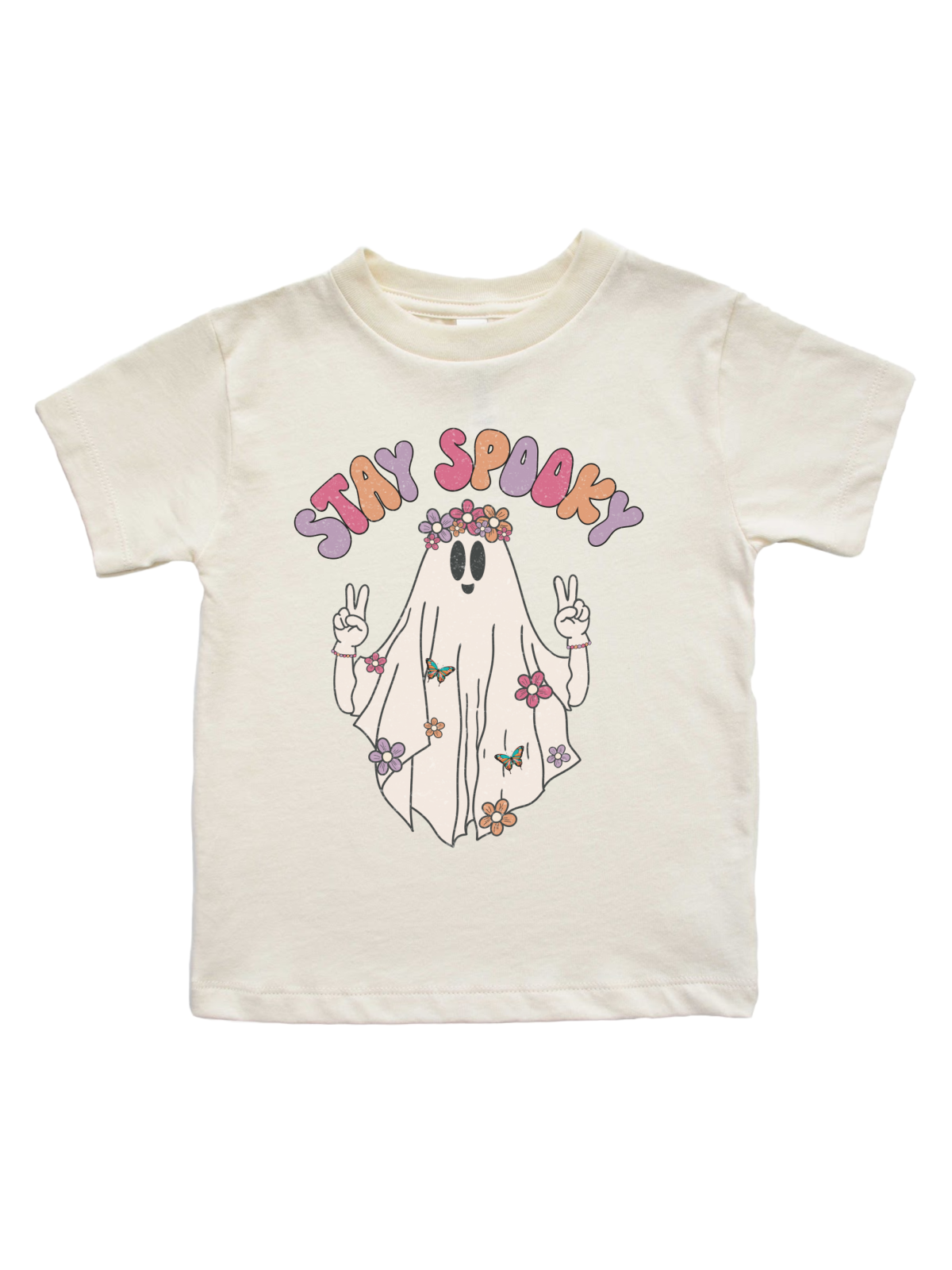 Stay Spooky Girls Halloween Shirt in Natural